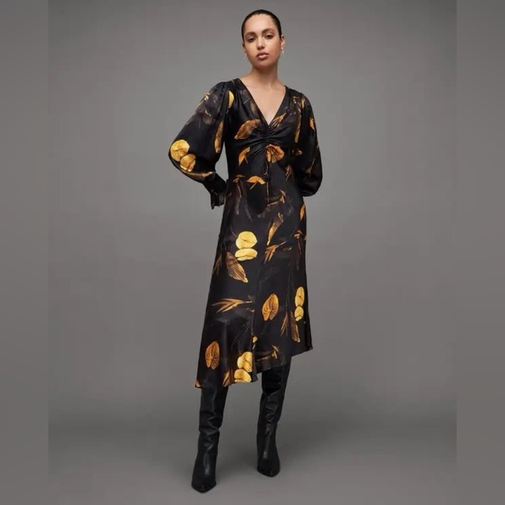 NWT All Saints Naomi Silk Blend Aretha Print Midi Dress